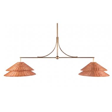 Halo Two Arm Bar Pendant 18" Shallow - Soft Brass/Woven Shade